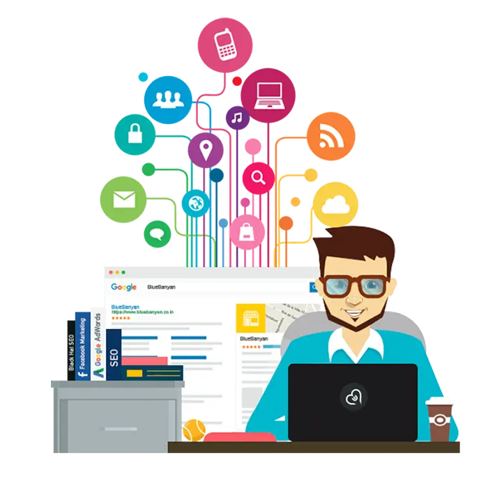 Ilustração sobre desenvolvimento web e sistemas